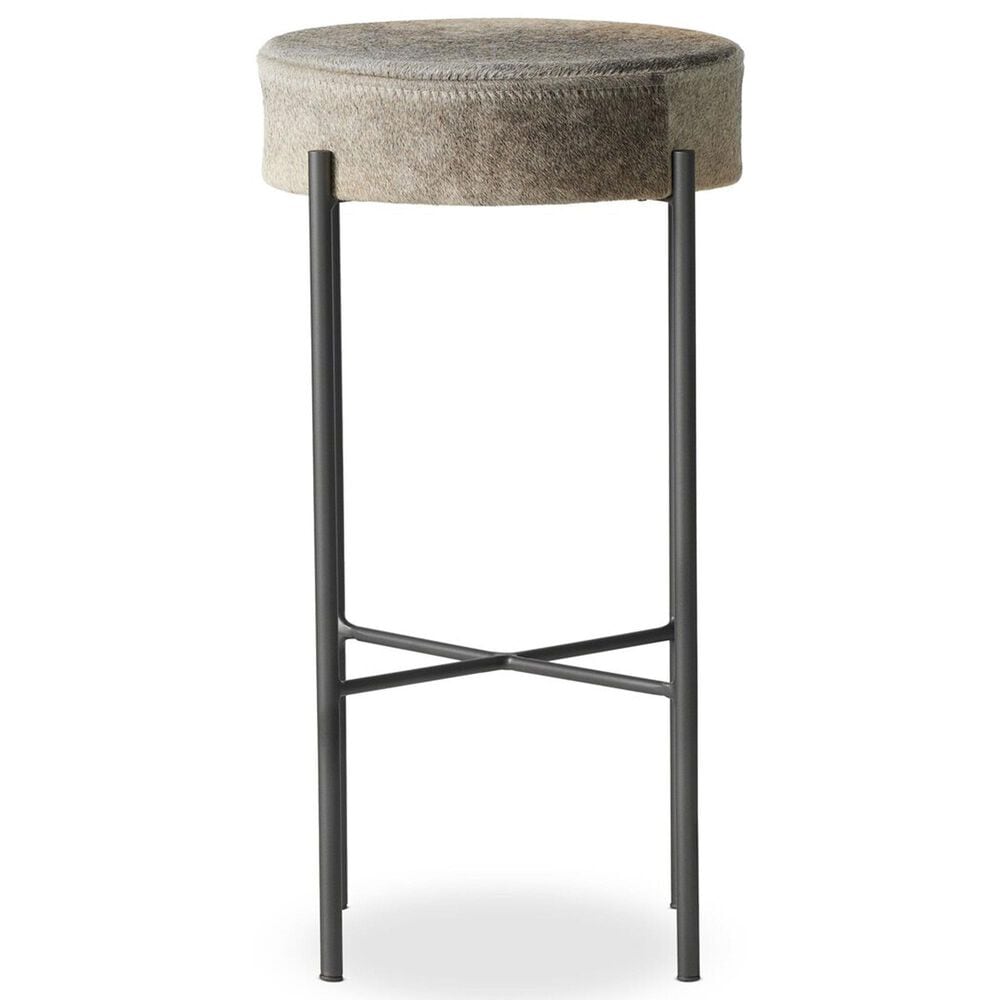 Four Hands Nocona Bar Stool with Black and White Speckled Hide Leather in Gunmetal, , large