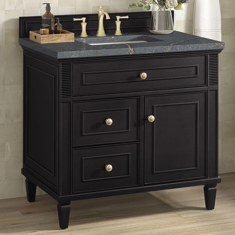 James Martin Vanities Lorelai 36&quot; Single Vanity in Black Onyx with 3 cm Parisien Bleu Quartz Top, , large