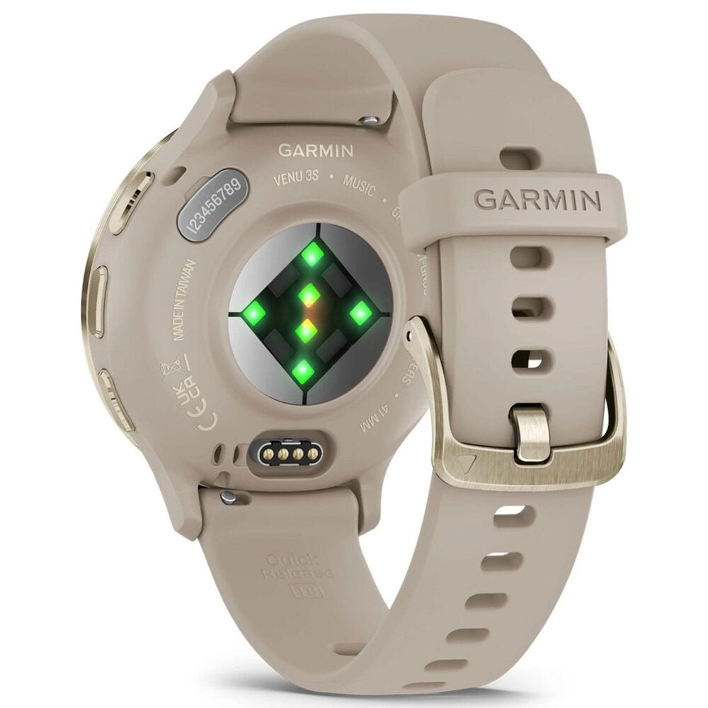 Garmin Venu 3S Smartwatch 41mm Soft Gold Stainless Steel Bezel Case with French Grey Silicone Band, , large