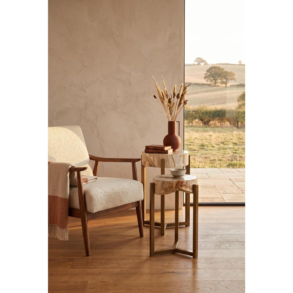 TimberHaus Large Petrified Slice Side Table in Black, Gold and Brown, , large
