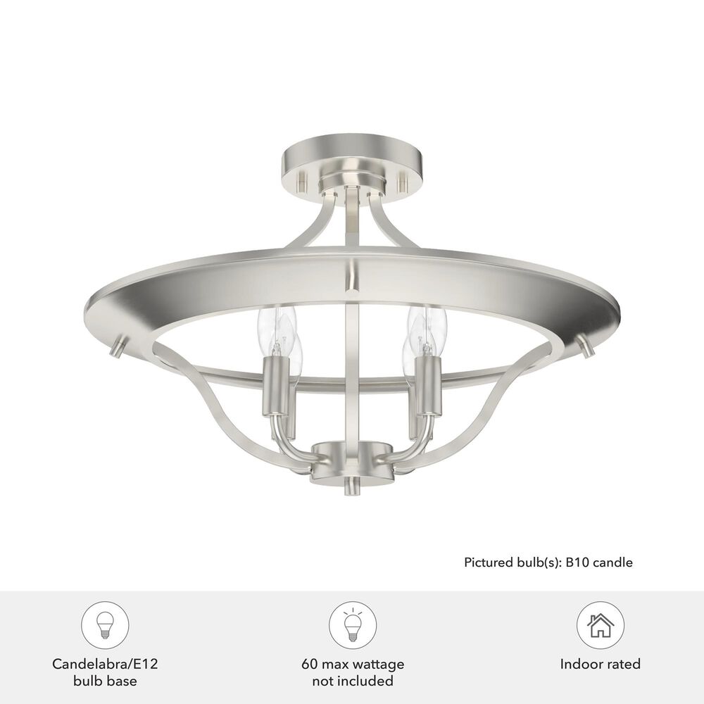 Hunter Perch Point 4-Light Semi-Flush Mount in Brushed Nickel, , large