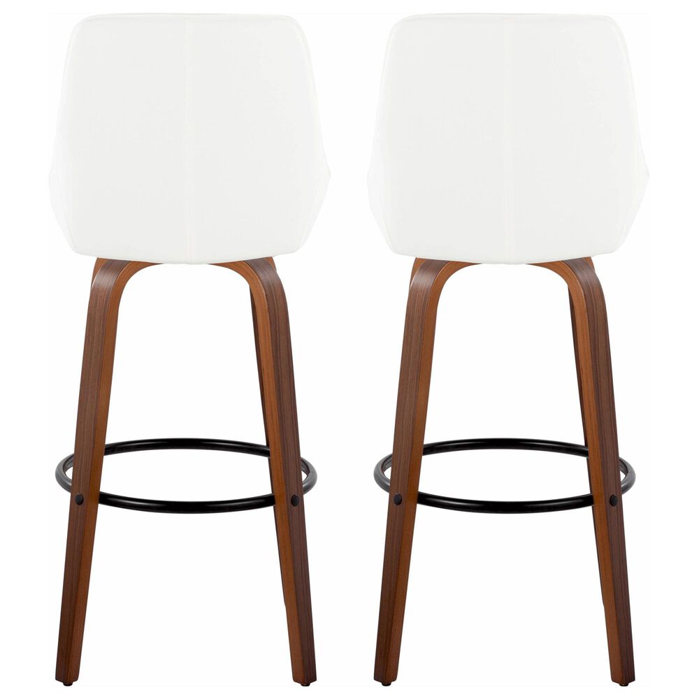 LumiSource Diana 30" Swivel Barstool with White Faux Leather Upholstery in Walnut and Black (Set of 2), , large