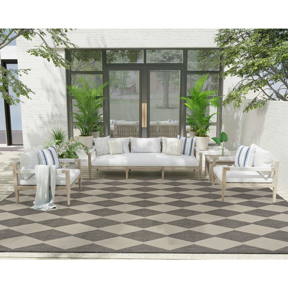 Nourison Positano Geometric Charcoal 9&#39; x 12&#39; Indoor/Outdoor Area Rug, , large