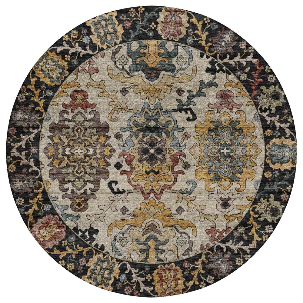 Dalyn Rug Company Silk Road Black, Ivory, Gold, Copper, Blush, Aloe and Wheat 8" Round Area Rug, , large