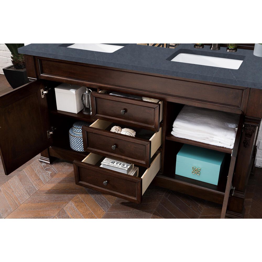 James Martin Vanities Brookfield 60&quot; Double Bathroom Vanity in Burnished Mahogany with 3 cm Charcoal Soapstone Quartz Top and Rectangle Sink, , large