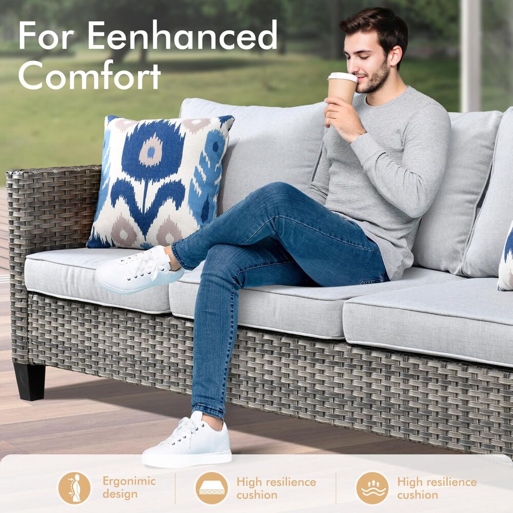 HOMLUX 3-Piece Modular Outdoor Sofa Set with Two Ottomans in Gray, , large