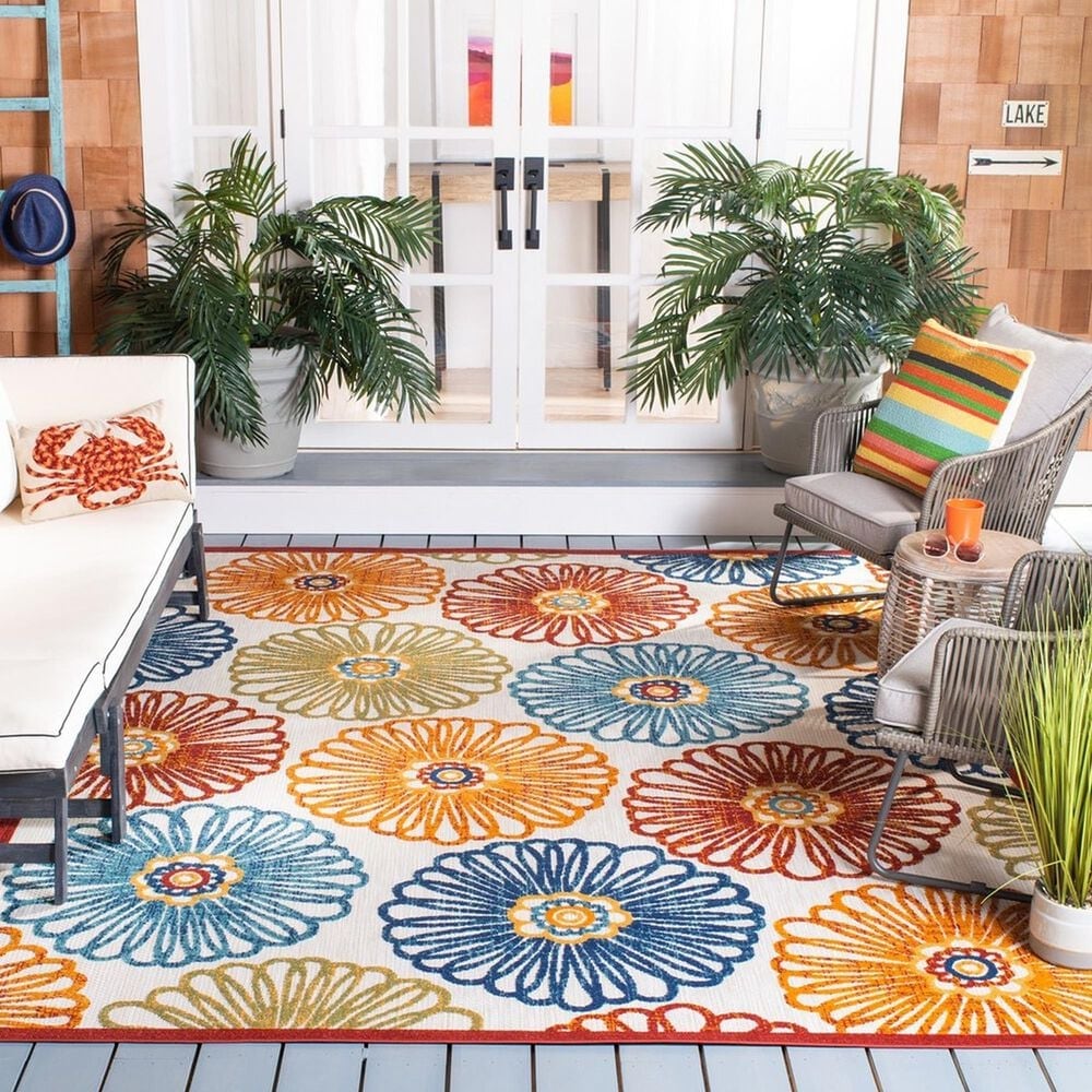 Safavieh Cabana CBN801A 8&#39; x 10&#39; Creme and Red Indoor/Outdoor Area Performance Rug, , large