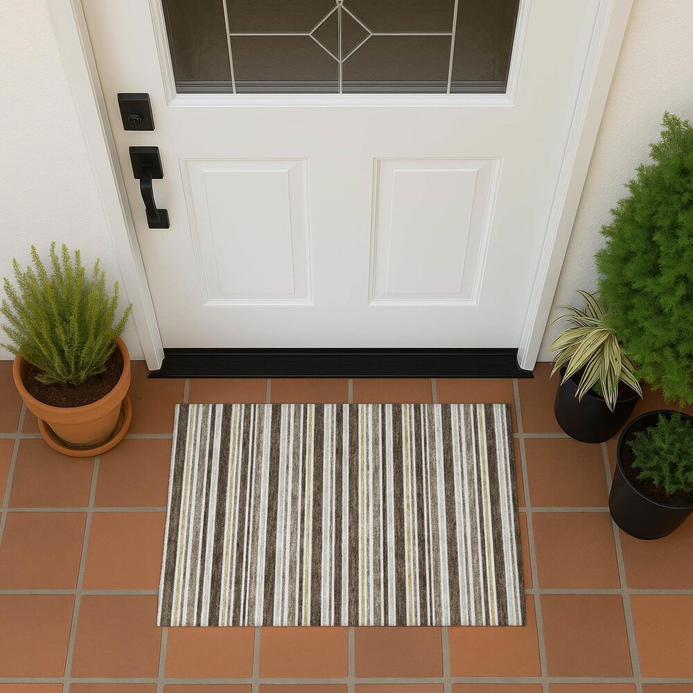 Dalyn Rug Company Soft Essentials Striped Chocolate 1'8" x 2'6" Indoor/Outdoor Area Rug, , large