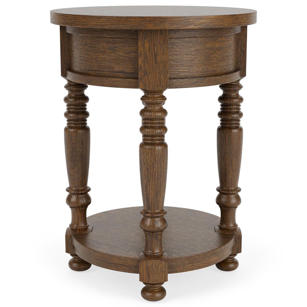 Riverside Furniture Eastlake Round Chairside Table in Whiskey Oak, , large