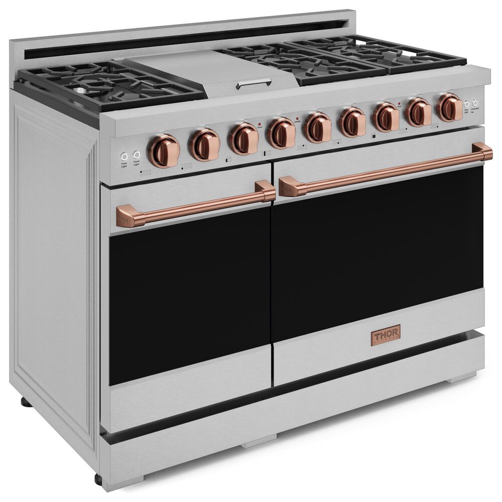 THOR KITCHEN Gordon Ramsay 6.8 Cu. Ft. 48&quot; Professional Natural Gas Range with Rose Gold Handle Kit in Stainless Steel, , large