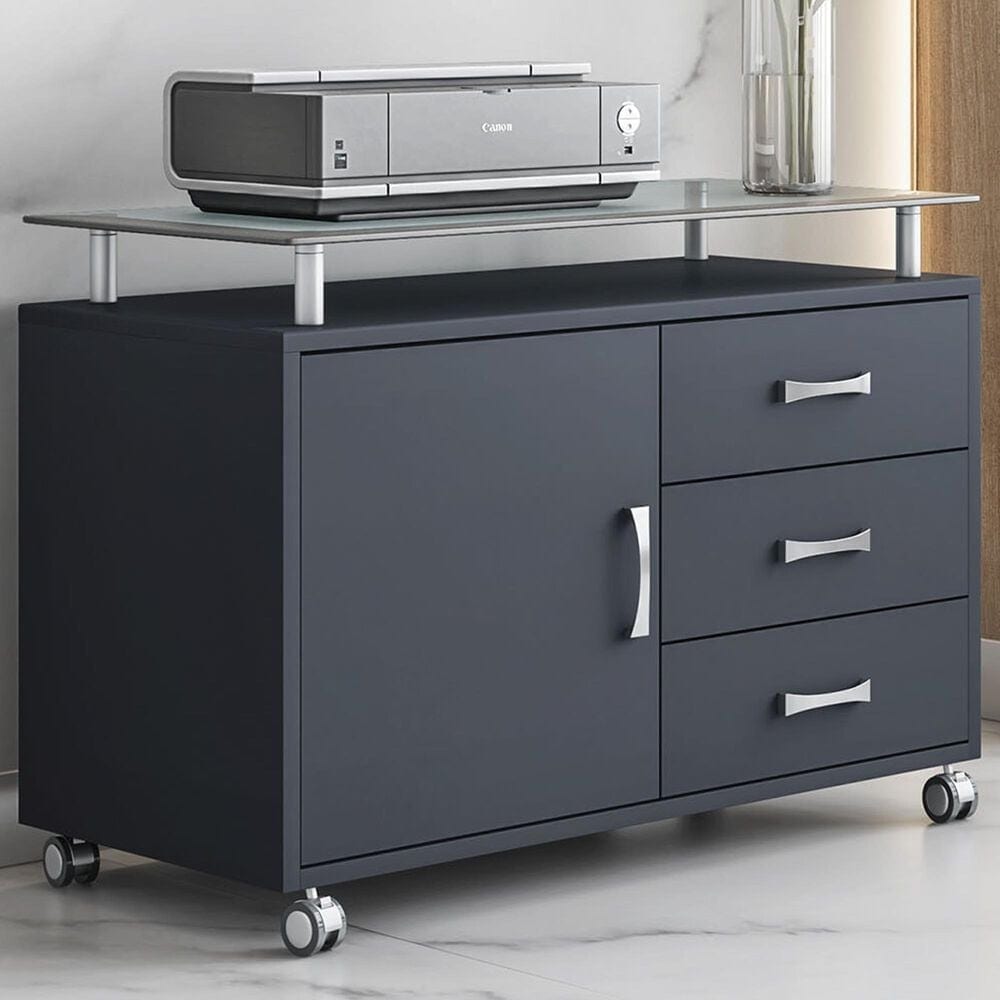Rta Products Llc Rolling Storage Cabinet with Frosted Glass Top in Graphite, , large