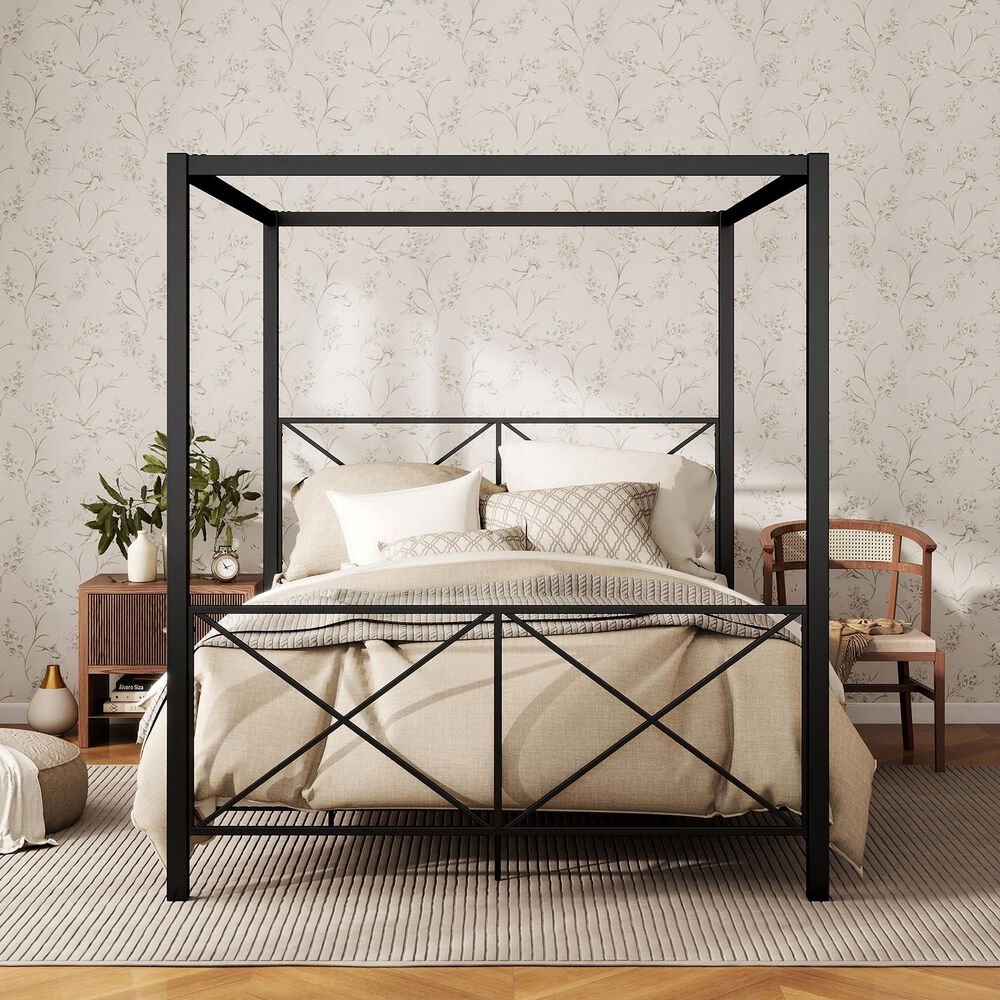 Furniture of America Rosadale Full X-Cross Canopy Bed in Black, , large