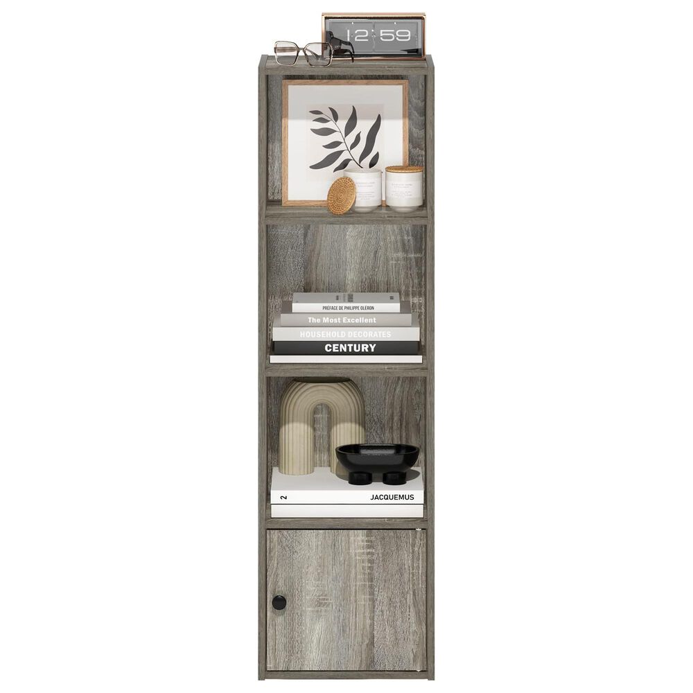 HOMLUX 4-Tier Shelf Bookcase with Door Storage Cabinet in French Oak, , large