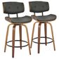 LumiSource Lombardi 26" Swivel Counter Stool with Grey Faux Leather Upholstery in Walnut and Black (Set of 2), , large