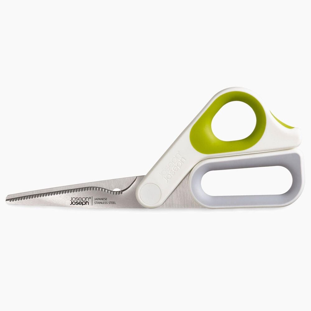 Joseph Joseph PowerGrip Kitchen Scissors with Integrated Thumb Grip in White and Green, , large