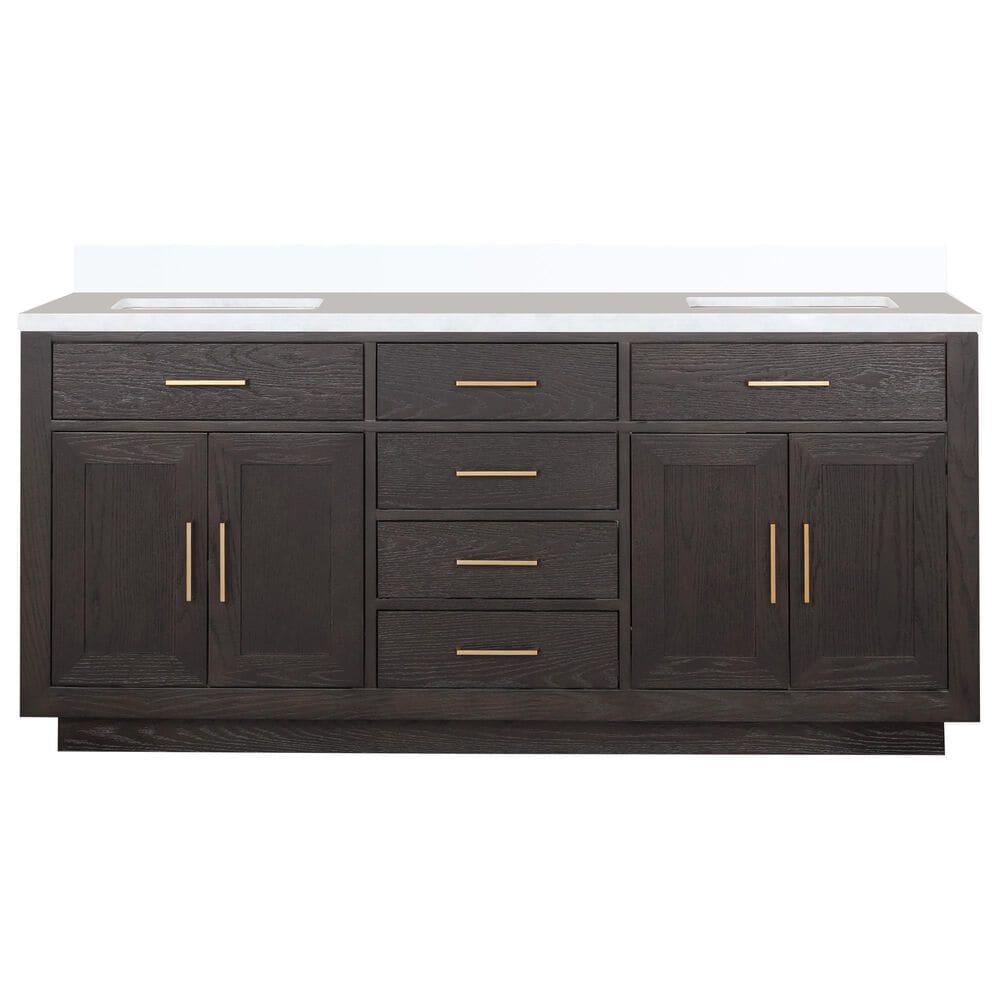 Lexora Home Abbey 72&quot; Double Bathroom Vanity in Brown Oak with 2 cm White Cultured Marble Top and Rectangular Sinks, , large