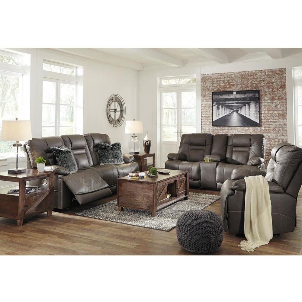 Ashley Wurstrow Power Reclining Console Loveseat with Adjustable Headrest in Smoke, , large