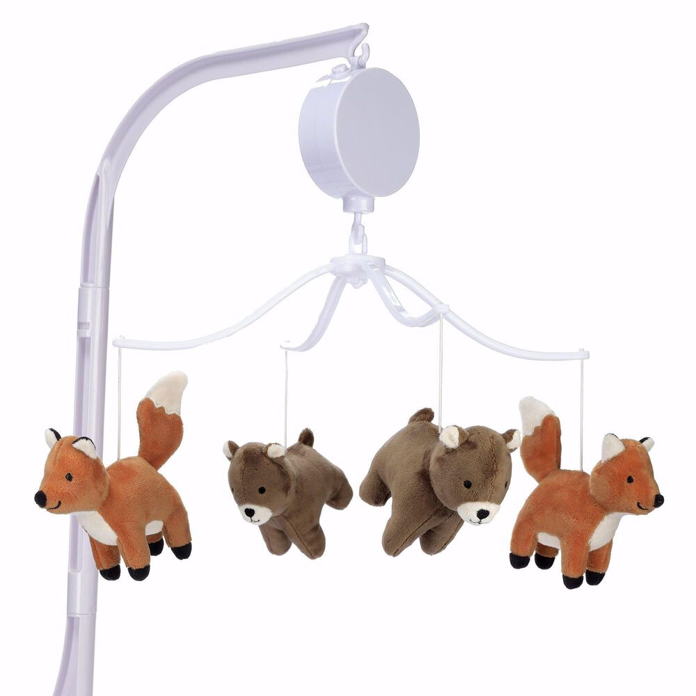 Lambs &amp; Ivy Sleepytime Bear Musical Baby Crib Mobile Soother Toy in Rust and Brown, , large