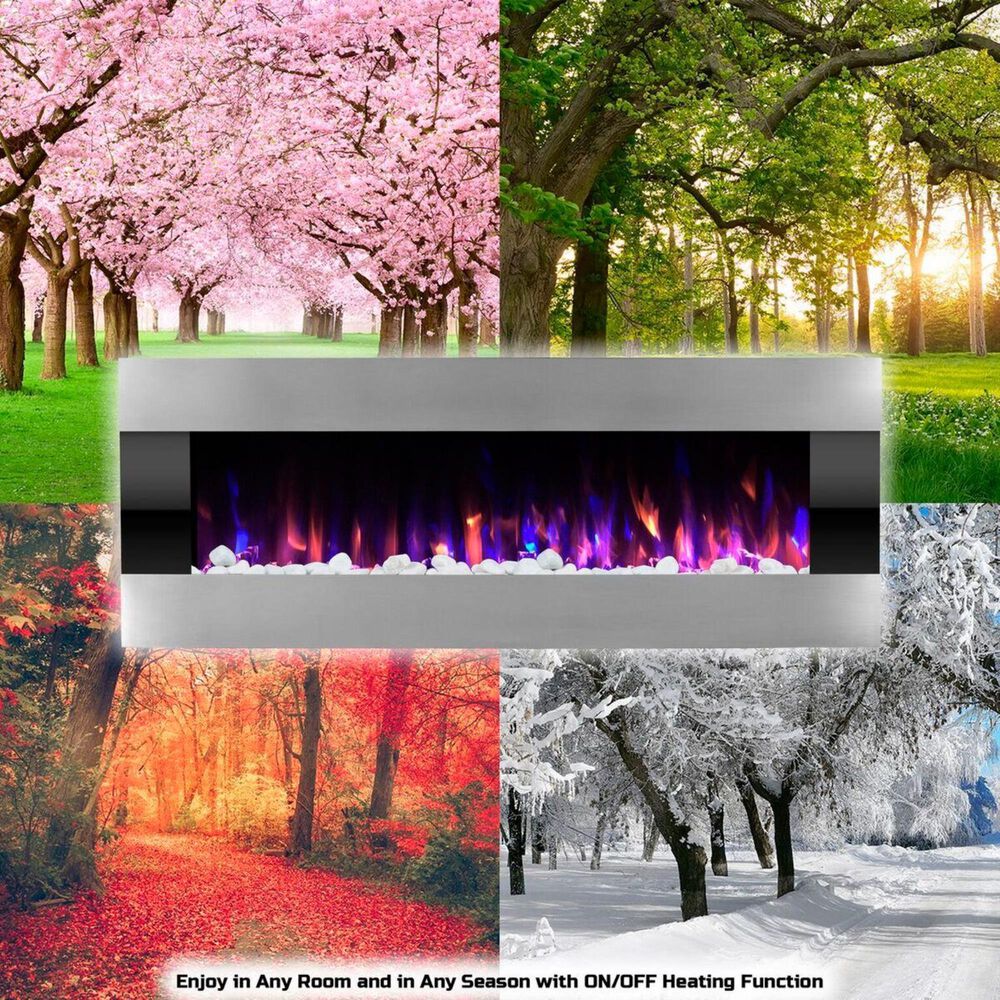 Timberlake Northwest 54&quot; Fire Ice Wall Mount Electric Fireplace in Stainless Steel, , large