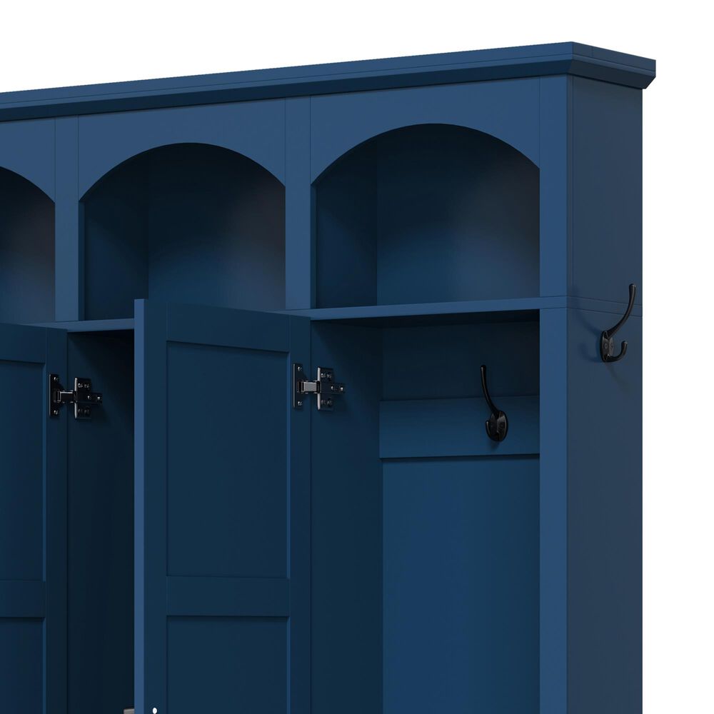HOMLUX 5-Hook Hall Tree with 3 Hidden Storage in Blue and Walnut, , large