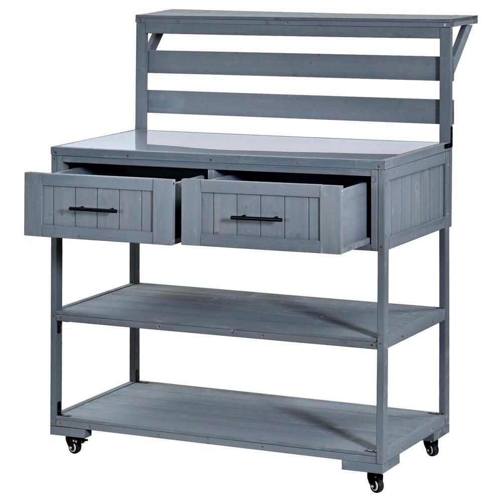 HOMLUX 62.3'' Outdoor Kitchen Island in Gray, , large