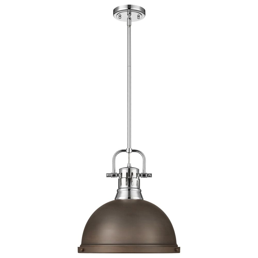 Golden Lighting Duncan 1-Light Pendant with Rod and Rubbed Bronze Shade in Chrome, , large