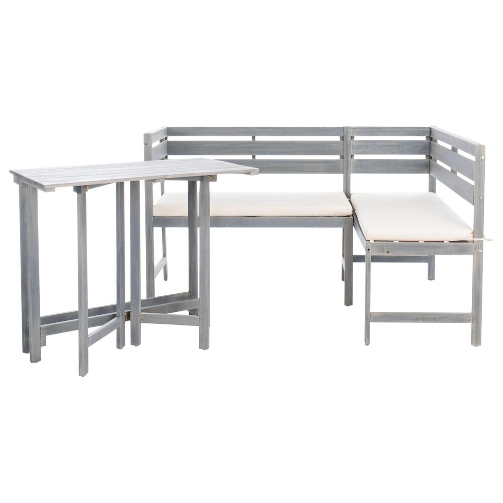 Safavieh Benaya Patio Corner Lounge Set with White Cushion in Ash Gray, , large