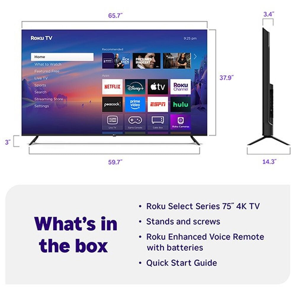Roku 75&quot; Class Select Series 4K LED in Black - Smart TV, , large