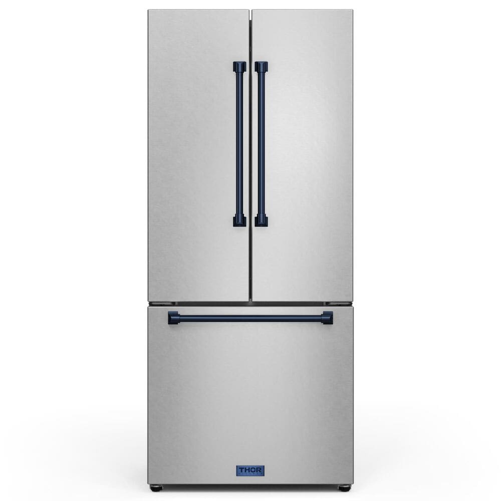 THOR KITCHEN Gordon Ramsay 17.5 Cu. Ft. Counter Depth French Door Refrigerator with Navy Blue Handle Kit in Stainless Steel, , large