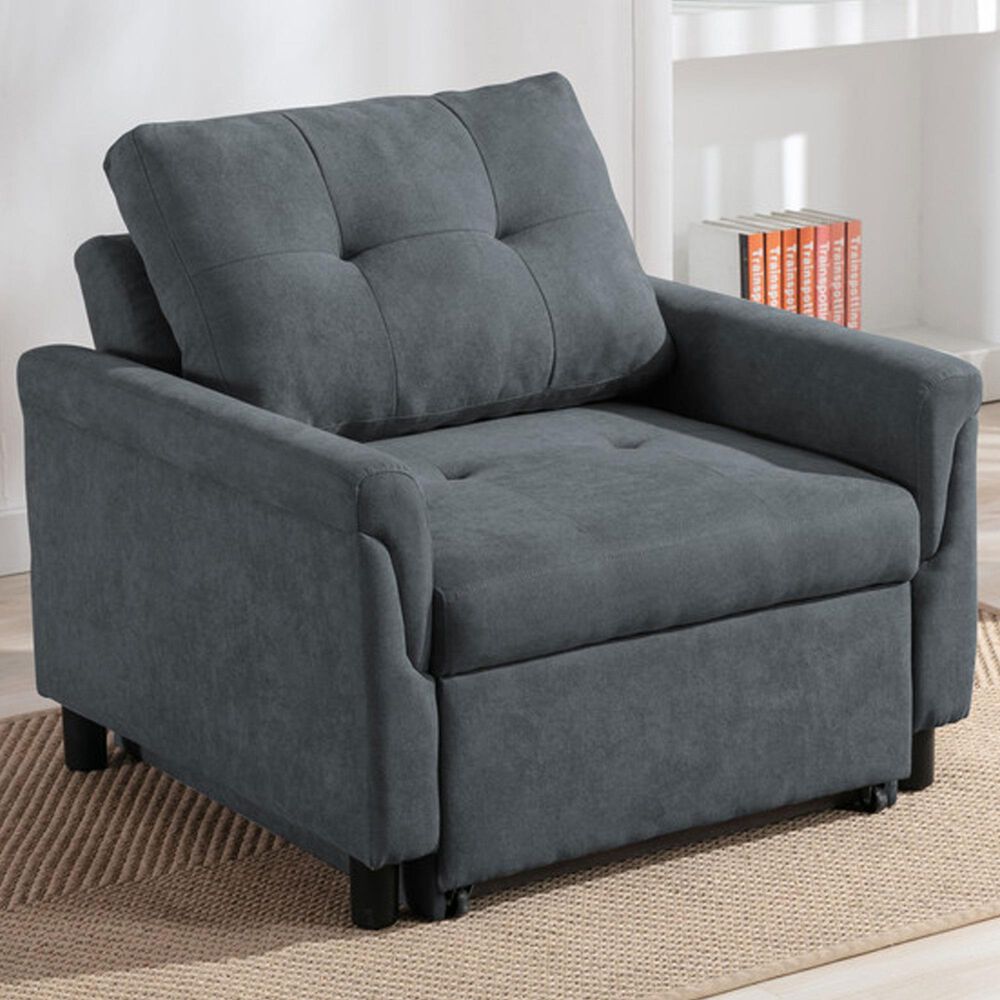 HOMLUX 35"W Convertible Armchair with Lounger and Sofa Bed Function, in Dark Grey, , large