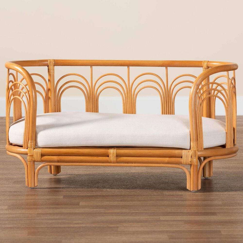Baxton Studio Nariko Rattan Pet Bed with Removable Cushion in Light Honey, , large