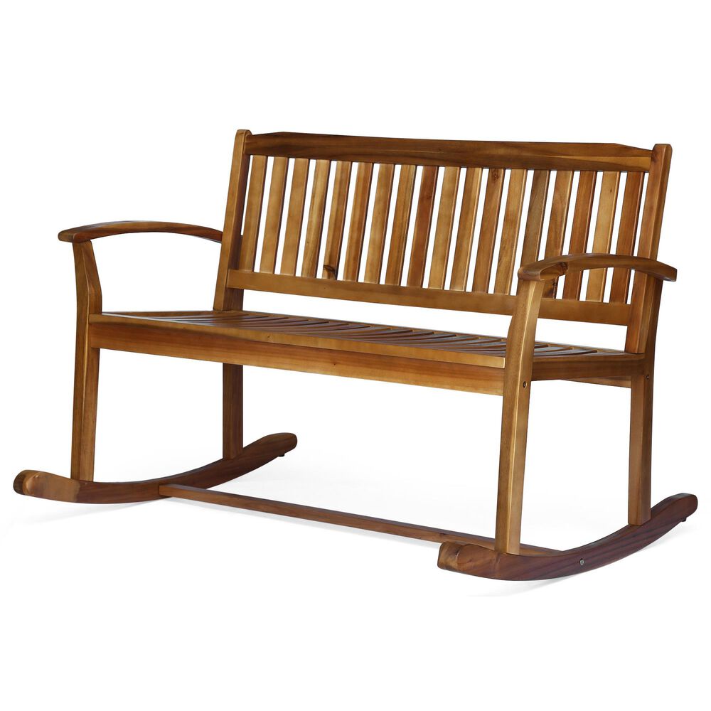 Noble House Amina Rocking Loveseat in Natural Stain, , large