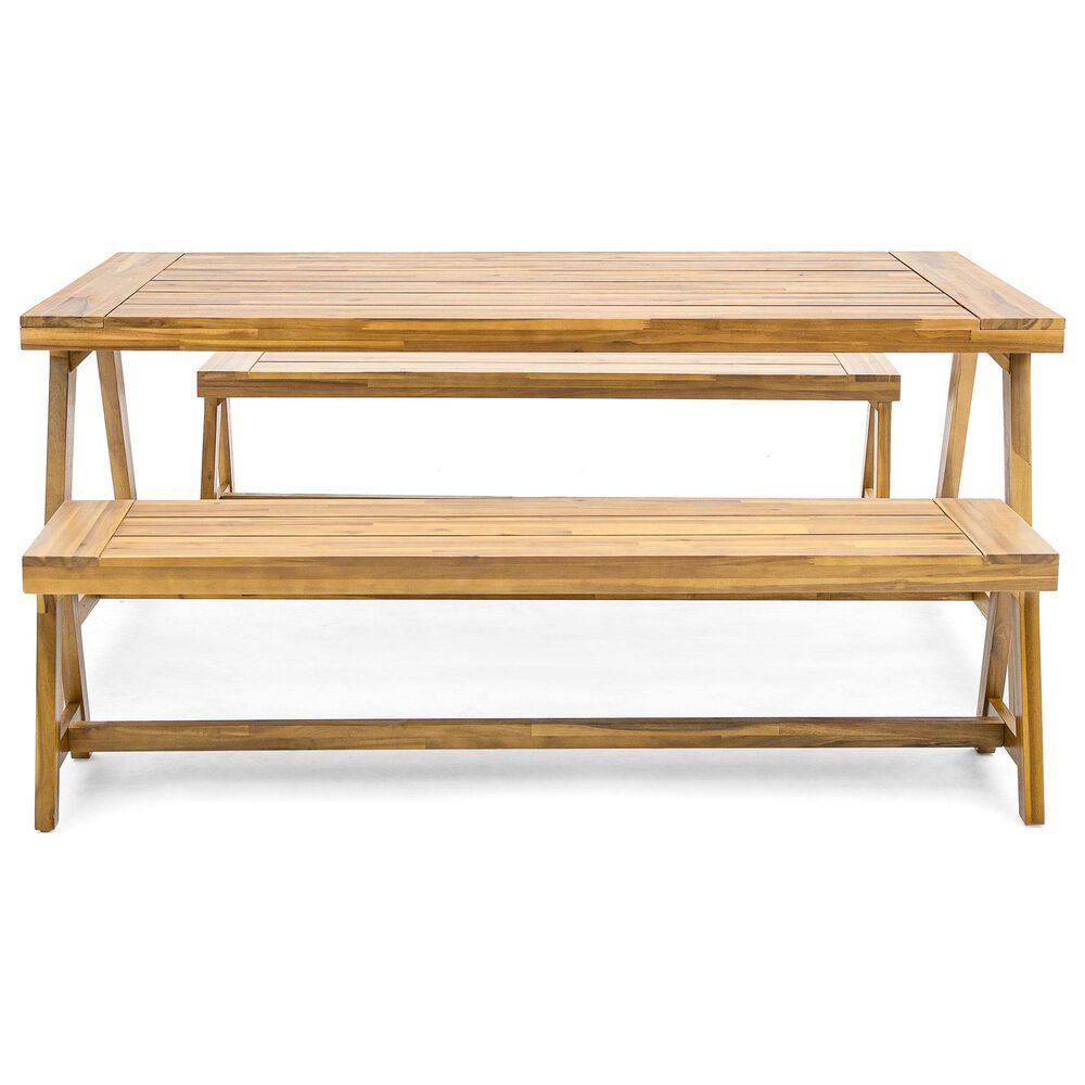 Hearth and Haven 3-Piece Outdoor Picnic Table Set in Teak, , large