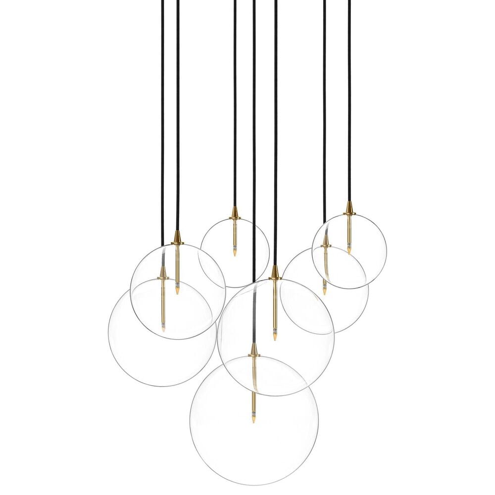 Four Hands Cluster 7-Light Chandelier in Burnished Brass and Black, , large