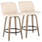 LumiSource Toriano Swivel Counter Stool with Cream Faux Leather Upholstery in Whitewashed and Black (Set of 2), , large