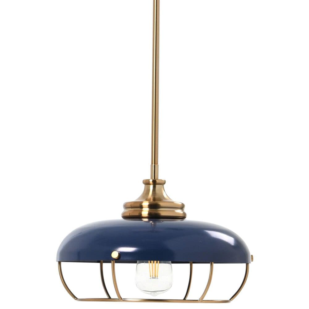 Creative Coop Presley 1-Light Pendant Light with Navy Blue Shade in Brushed Brass, , large