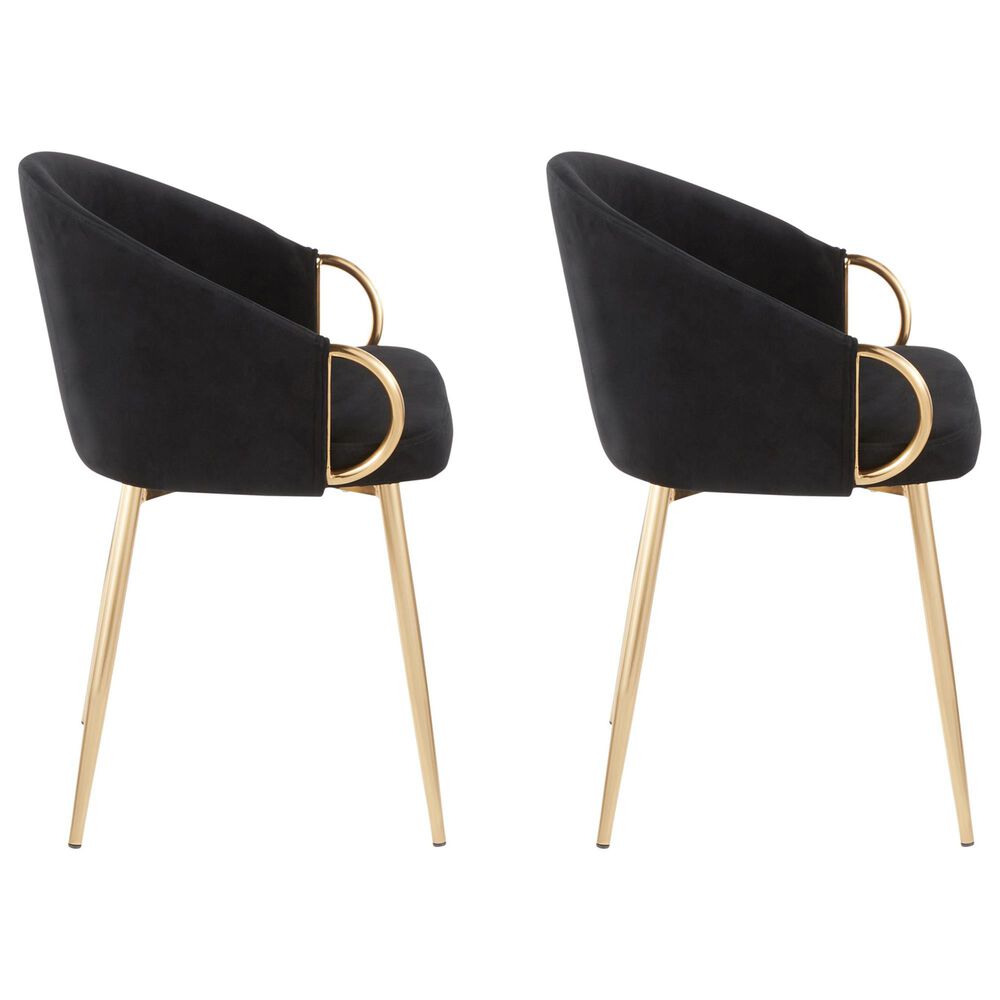 LumiSource Claire Arm Chair with Black Velvet Cushion in Gold (Set of 2), , large