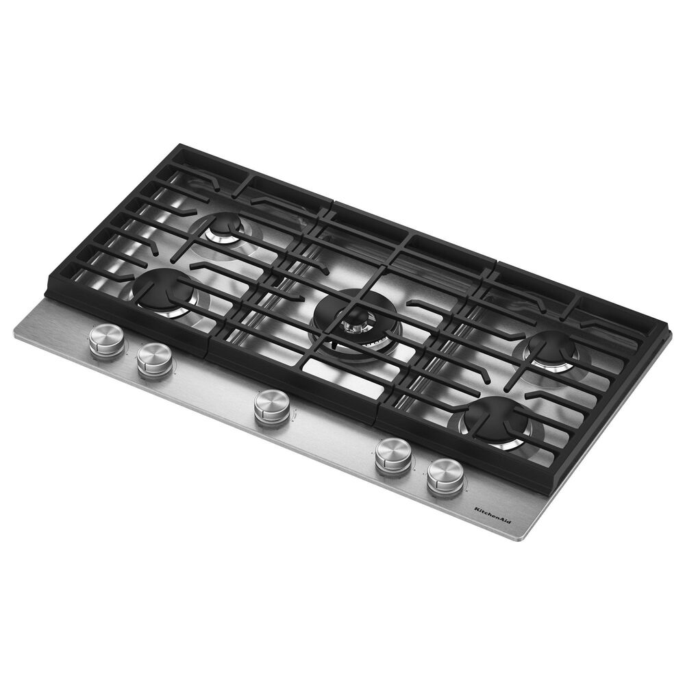 KitchenAid 36" Gas Cooktop with 5 Burners and Integrated Wok Grate in Stainless Steel, , large