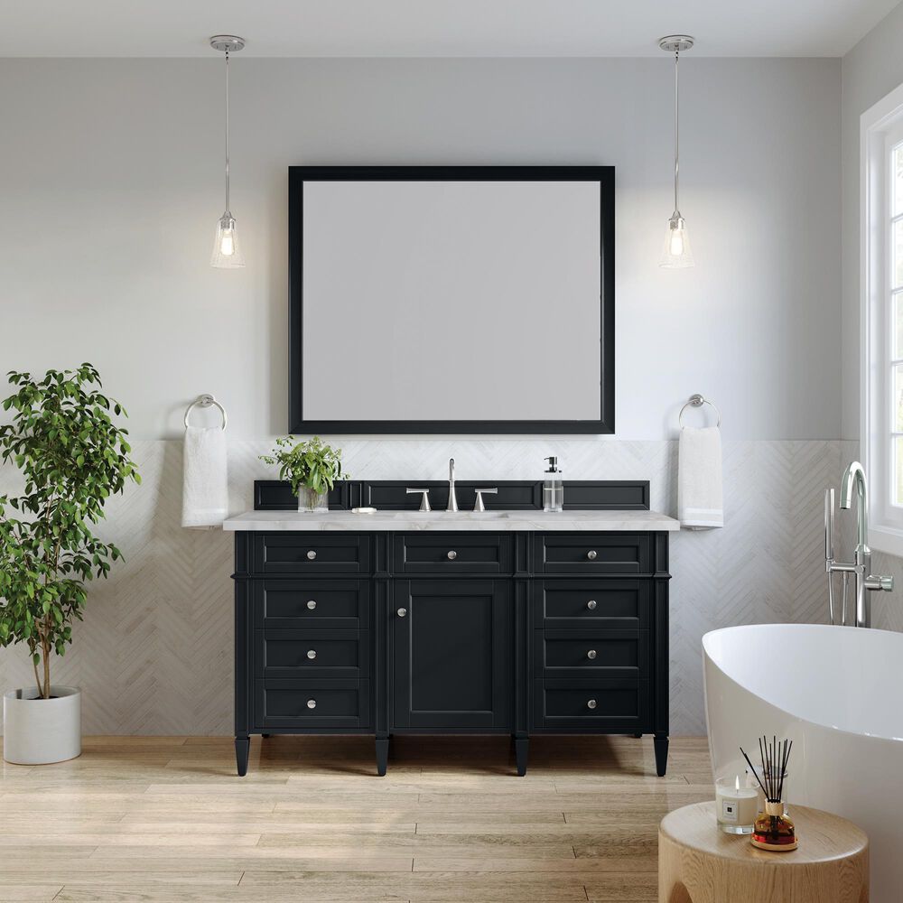 James Martin Vanities Brittany 60&quot; Single Bathroom Vanity in Black Onyx with 3 cm Victorian Silver Quartz Top and Rectangular Sink, , large