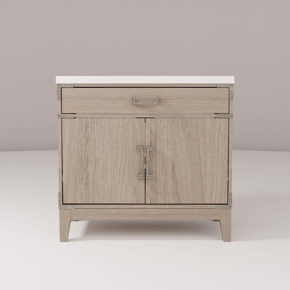 Lexora Home Laurel 36&quot; Single Bathroom Vanity in Grey Oak with White Quartz Top and Rectangular Sink, , large