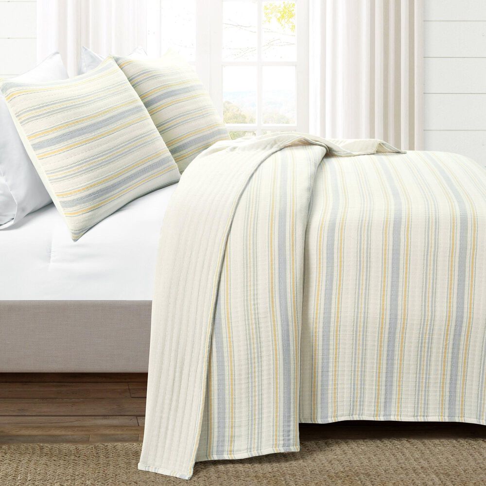 Triangle Home Fashions Solange Stripe 3-Piece Queen Quilt Set in Yellow and Gray, , large