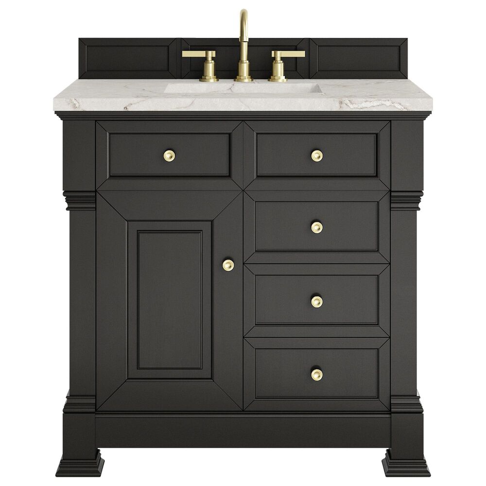 James Martin Vanities Brookfield 36&quot; Single Bathroom Vanity in Black Onyx with 3 cm Victorian Silver Quartz Top and Rectangular Sink, , large
