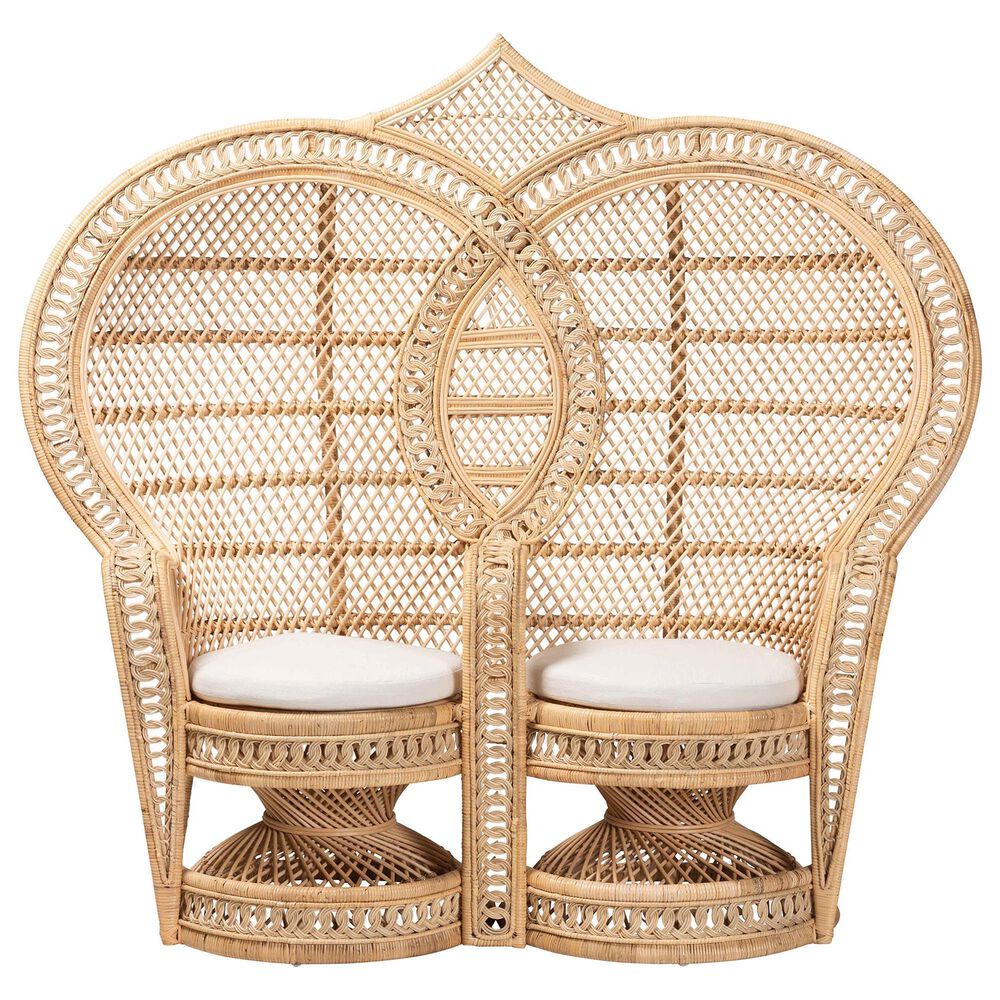 Baxton Studio Nerita Two-Seater Peacock Chair in White, , large