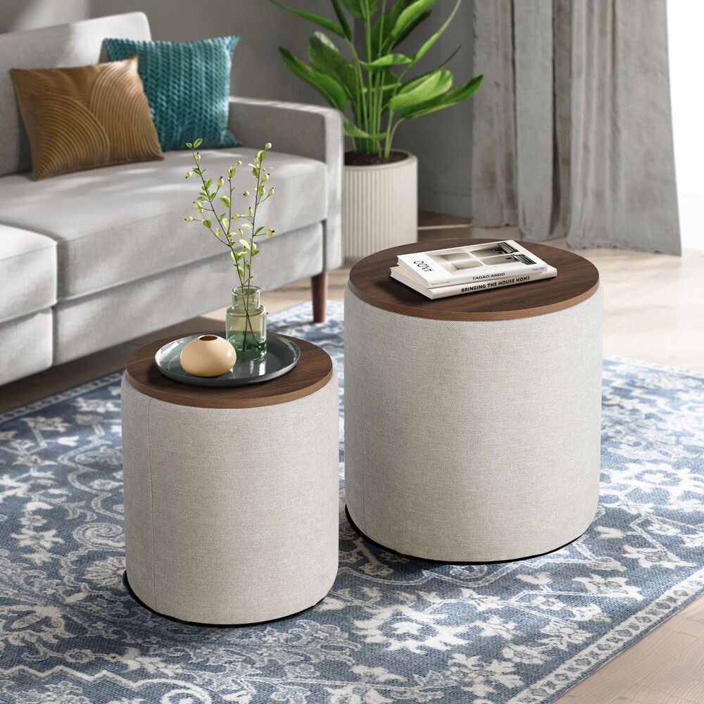 Lifestyle Solutions Avery 2-Piece Nested Storage Ottoman in Linen, , large
