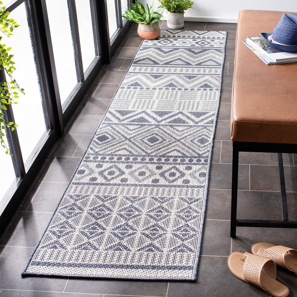 Safavieh Bermuda 2&#39; x 10&#39; Cream and Navy Indoor/Outdoor Performance Runner, , large