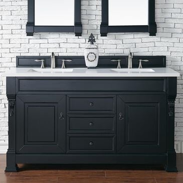 James Martin Vanities Brookfield 60" Double Bathroom Vanity in Antique Black with 3 cm White Zeus Quartz Top and Rectangular Sinks, , large