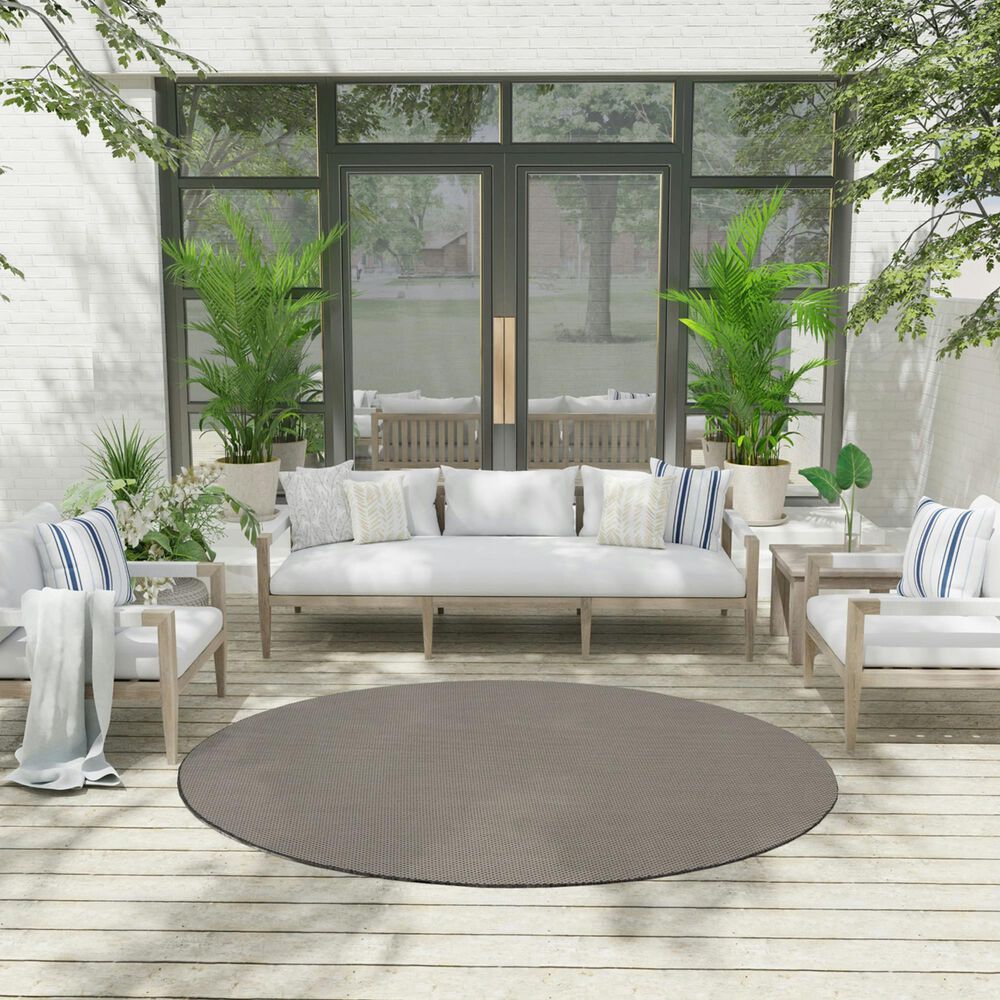 Nourison Courtyard Ivory and Charcoal 6&#39; Round Indoor/Outdoor Area Rug, , large