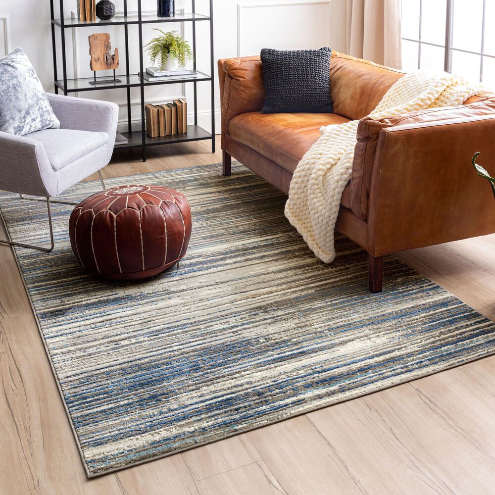 Karastan Cleo R1075 5&#39; 3&quot; X 8&#39; Grey Dark Blue Area Rug, , large