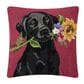 Peking Handicraft Floral Black Lab 18" x 18" Throw Pillow in Black and Red, , large