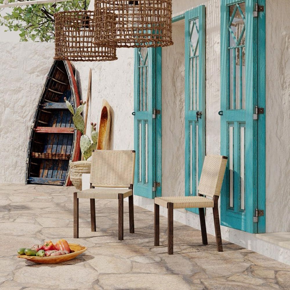 Hearth and Haven Indoor/Outdoor Side Chair with Rattan Backrest in Wanut (Set of 2), , large